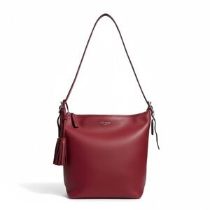 Coach Pebbled Leather Hobo Shoulder Bag • Raspberry/Burgundy • Tassel Zip